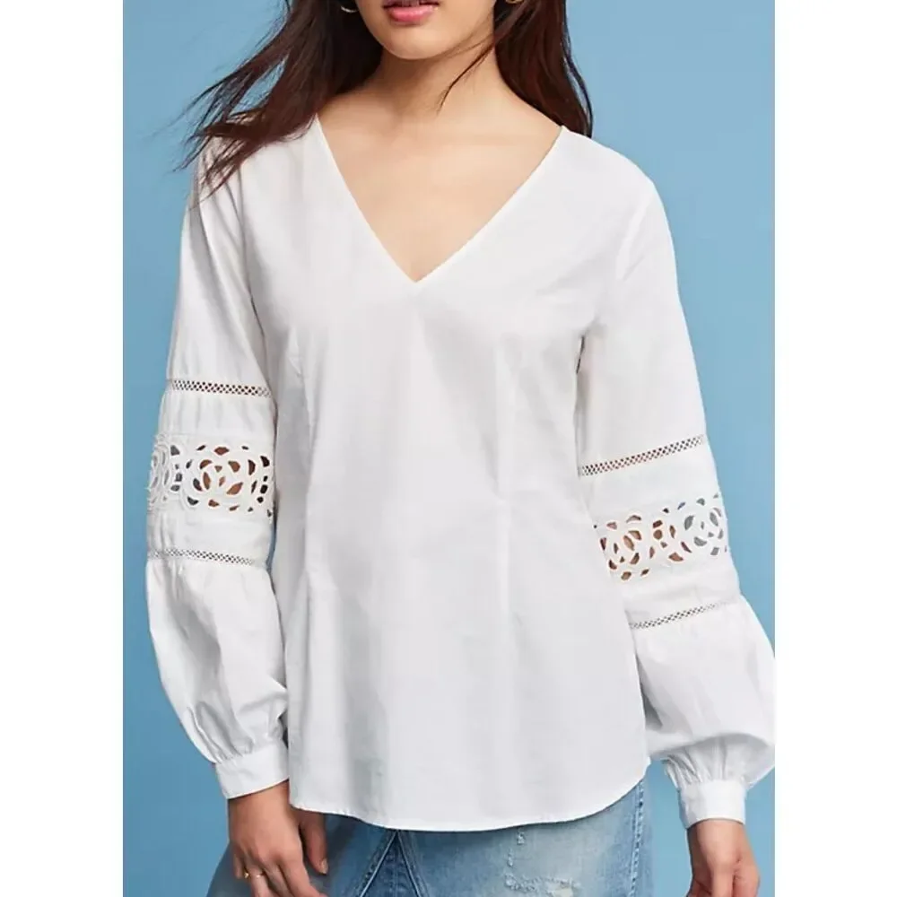 Anthropologie Maeve lace cutout puff sleeve blouse xs
